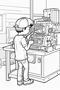 a machinist standing at a cnc machine inputting a program