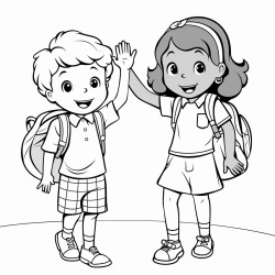 elementary student waving good bye to a friend at school