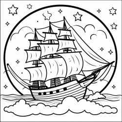 a pirate ship sailing under a starry sky