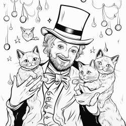 happy magician playing with cats