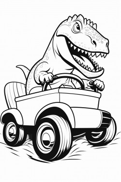 a dinosaur driving a monster truck