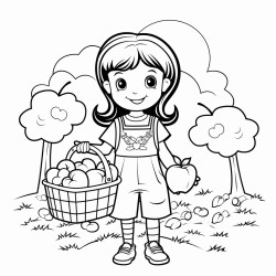 a cute apple picking adventure  coloring bookvector white background black and white black drawing