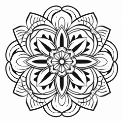 intricate modeldala design drawn in a minimalist black and white style featuring symmetrical patterns and flowing lines ideal for coloring fine ink illustration with delicate details artistic genre