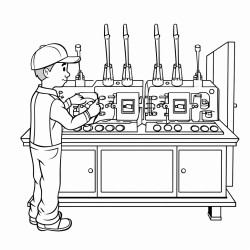 machinist standing at comparators looking at a tool