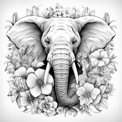 elephant with flower mandalas pattern inside nature art coloring page no grey scale