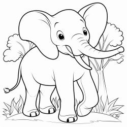 a big happy elephant with a raised trunk