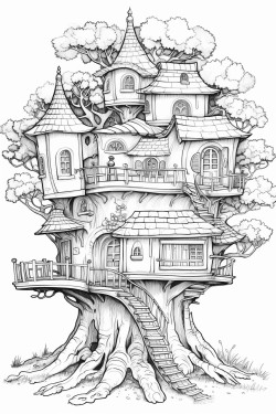 a whimsical tree house with simple details