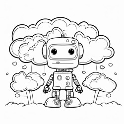 clouds trees robot