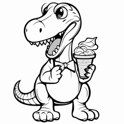 a dinosaur with a mustache eating an ice cream cone