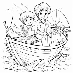 2 children on a boat