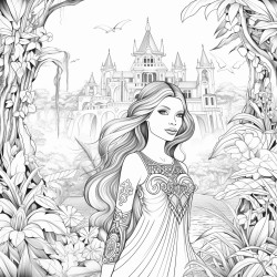 fairy in the jungle with a crystal castle in the distance