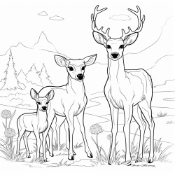a family of deer grazing in a meadow