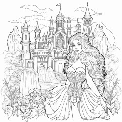 fairy in the jungle with a crystal castle in the distance