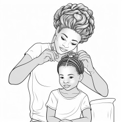 black mom doing little girls hair