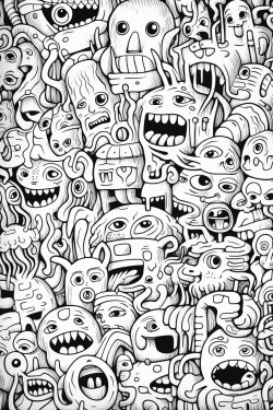 a whole page made up of little crazy looking doodle creatures