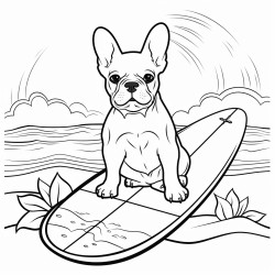 a french bulldog on a surfboard