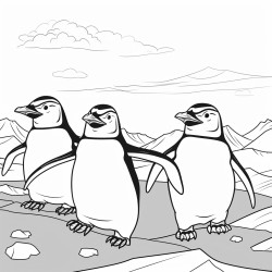 three penguins dancing on drift ice