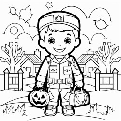 a friendly looking emt with spooky halloween background