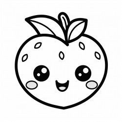 kawaii strawberry with bold lines for coloring in