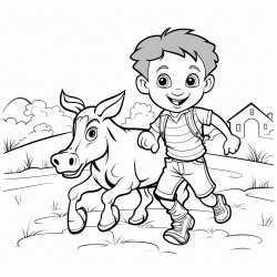 cow chasing boy