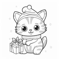 a cute cat  dressed in christmas clothes playing with a christmas decoration ball under the christmas tree