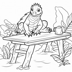 iguana at a table in the forest