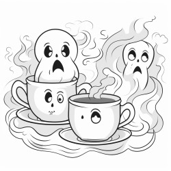 1scared awake with ghosts rising from a steaming mug