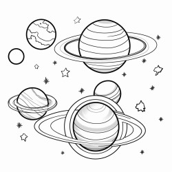 a group of planets including saturn with its rings in a simple and fun layout for a childrens spacethemed coloring book