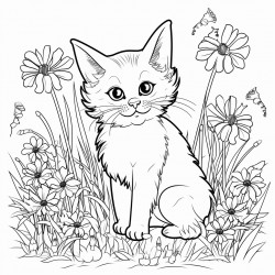 cat playing if field of flowers