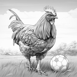 a chicken playing soccer
