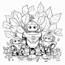 robots playing in leaves