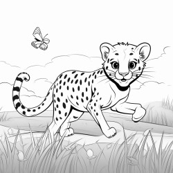 cute cheeta in the savanna dessert chasing butterflys