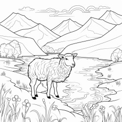 sheep grazing on riverbank