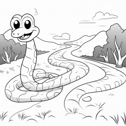 a snake walking in a pathway outline lineart coloring book 2d cartoon character