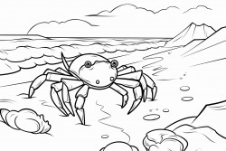 a crab scuttling across the beach with its claws raised