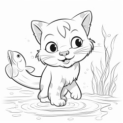 a mischievous cat stealing a fish