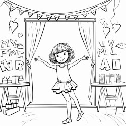 a dancer in a studio with a welcome back sign