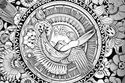 bw intricate and varied mandalas for deep focus and relaxation for adults with birds in the middle
