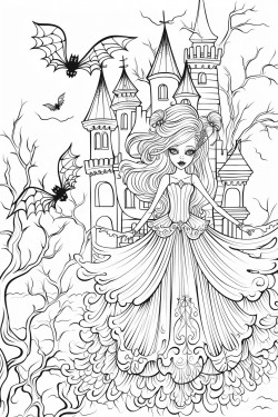 bat princess living in a enchanted castle playing with spiders