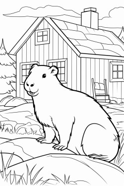 a  cute capybara near a farm house