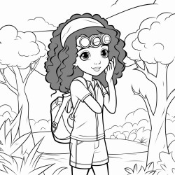 african american cute girl birdwatching holding binoculars looking into trees