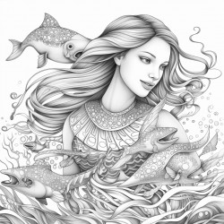 beautiful mermaid swimming with dolphins and sea turtles