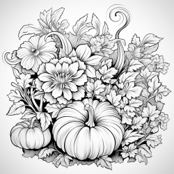 doodle pumpkin with flowers around
