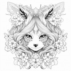 intricate fantasy kitsune with butterflies
