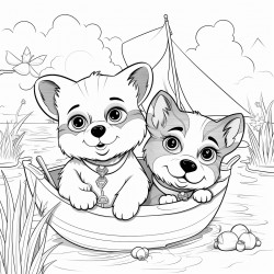 panda cat and dog in the paradise