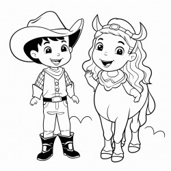 cowboy and cowgirl singing with cows kleurplaat