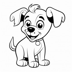 an illustration of a cute and friendly dog in black and white outlines