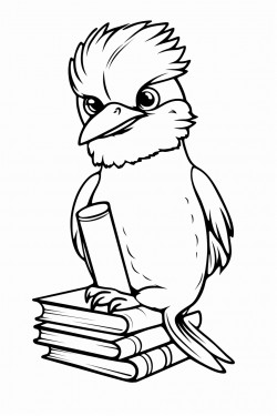 kookaburra carrying library books minimal detail for children 6 to 8 years old