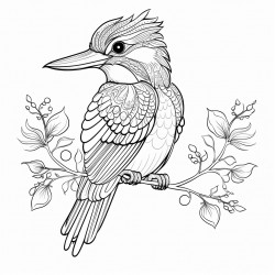 kingfisher with ornate patterns on its wings thick black outline detailed
