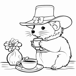 a rat in a cowboy hat having a tea party with a capybara wearing cowboy boots